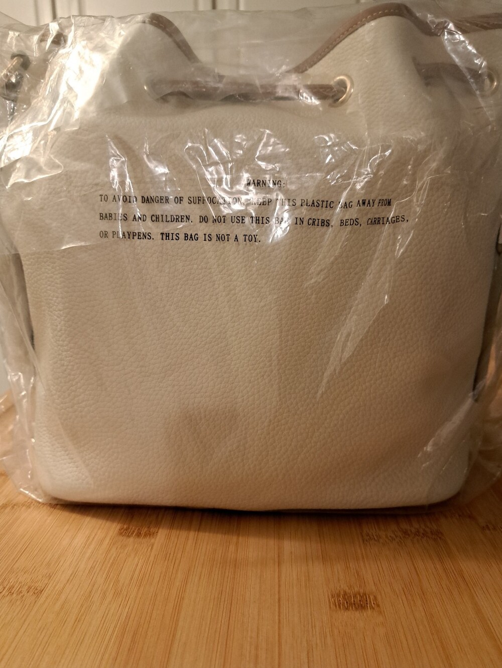 Dooney & Bourke Pebbled Leather Drawstring Bucket In White/Tan, Gold, BRAND NEW! - Picture 6 of 12